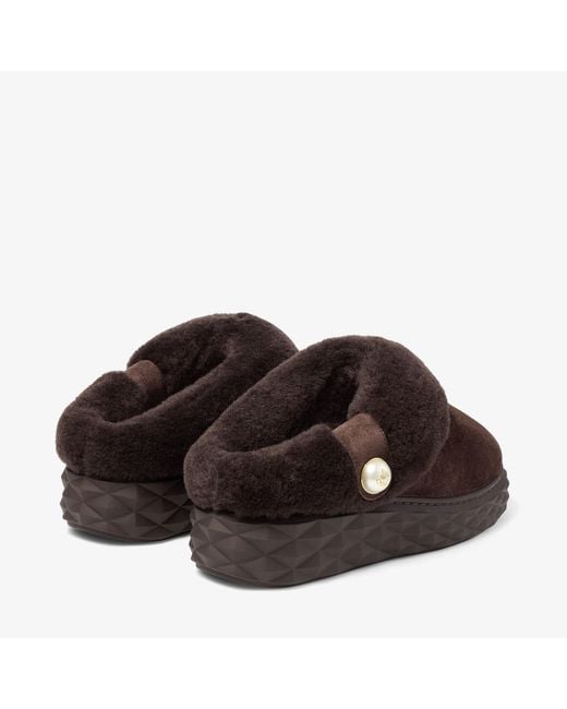 Jimmy Choo Brown Diamond Shearling Mules