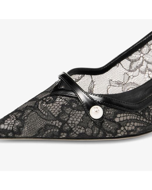 Jimmy Choo Black Amita 45 Lace-Leather Slingback Pumps
