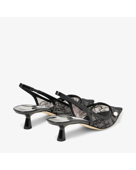 Jimmy Choo Black Amita 45 Lace-Leather Slingback Pumps