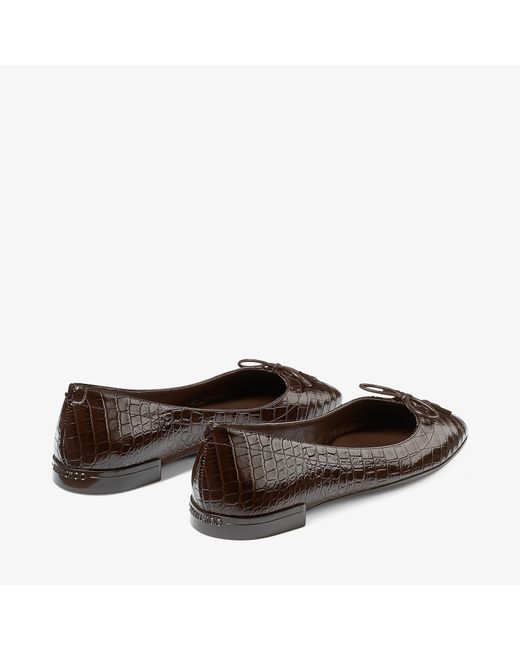 Jimmy Choo Brown Scarlett Crocodile Embossed Ballet Flats