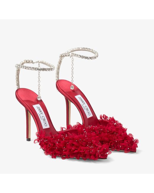 Jimmy Choo Red Saeda 100 Floral Embellished Pumps
