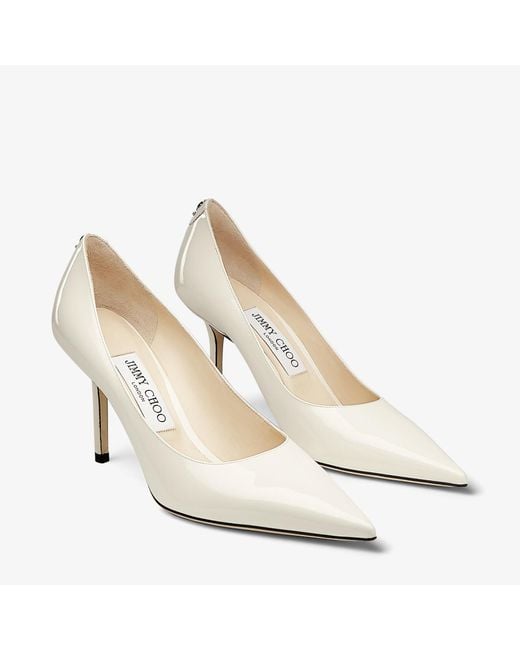 Jimmy Choo White Love 85 Patent Monogram Pumps