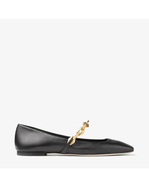 Jimmy Choo Black Diamond Tilda Chain-Embellished Leather Flats