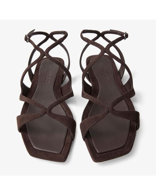 Jimmy Choo Brown Ayla Flat Suede Leather Sandals