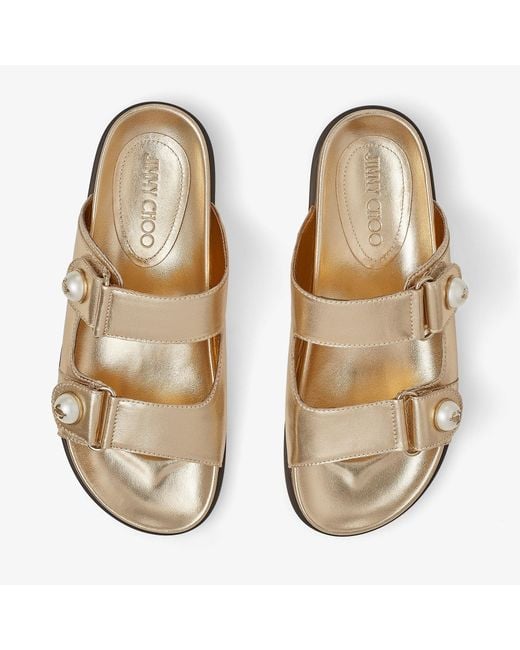 Jimmy Choo Natural Fayence Metallic-Leather Sandals