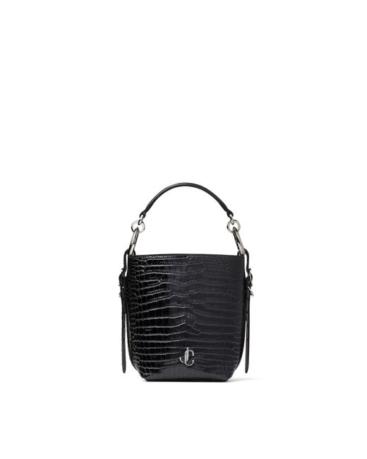 Jimmy Choo Black Varenne Croc-embossed Leather Bucket Bag