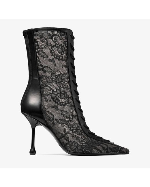 Jimmy Choo Black Scarlett 95 Leather-Lace Heeled Boots