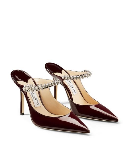 Jimmy Choo Bing 100 Bordeaux Patent Leather Mules With Crystal