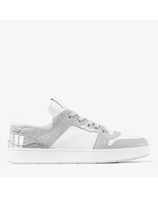 Jimmy Choo White Florent Sneakers In Leather And Glittery Fabric for men