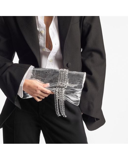 Jimmy Choo White Leather-Crystal Zandra Clutch Bag