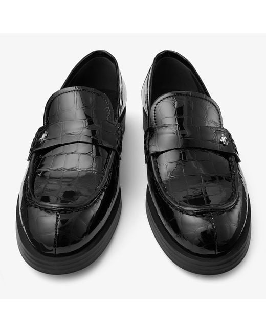 Jimmy Choo Black Ivy Croc-Embossed Leather Loafers
