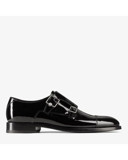 Jimmy Choo Black Finnion Monk Strap Leather Shoes for men
