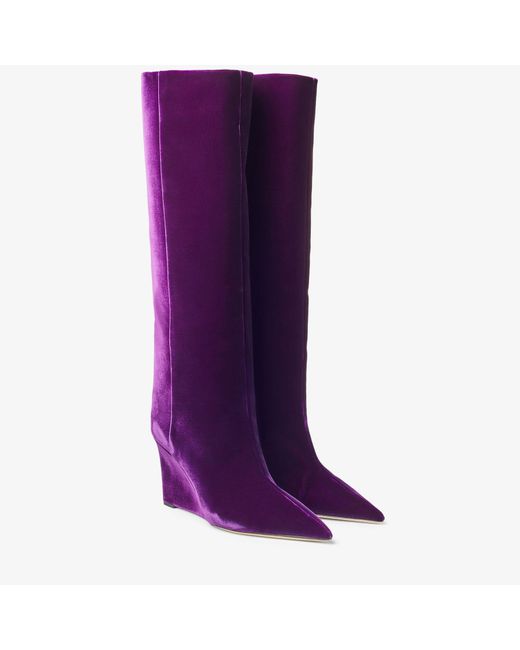 Jimmy Choo Purple Blake 85 Velvet Wedge Boots