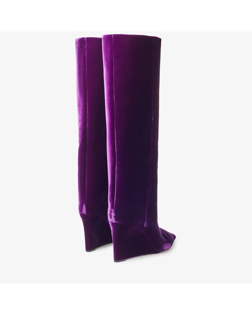 Jimmy Choo Purple Blake 85 Velvet Wedge Boots
