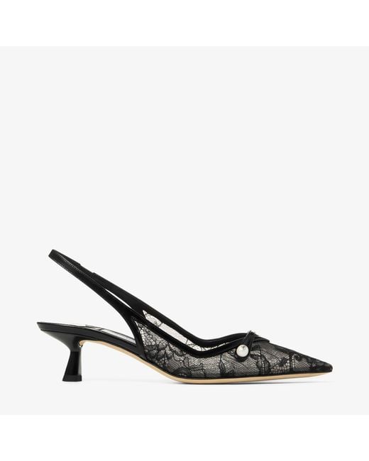 Jimmy Choo Black Amita 45 Lace-Leather Slingback Pumps