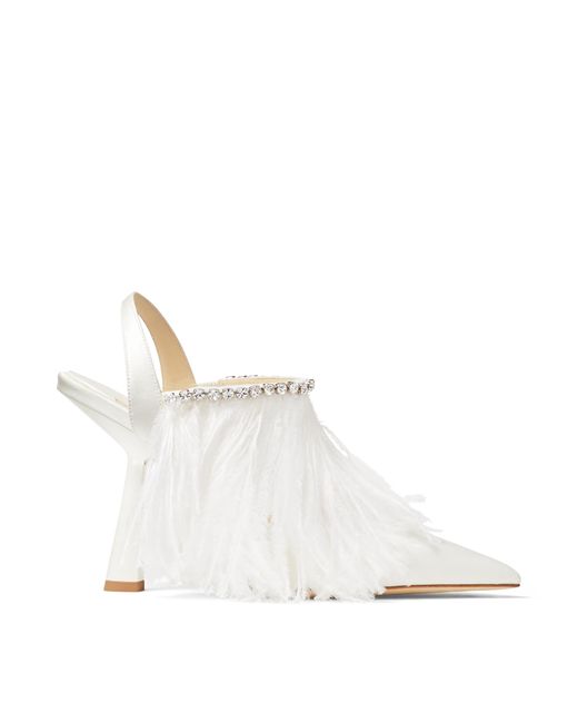 Jimmy Choo White Ambre 100mm Feathered Pumps