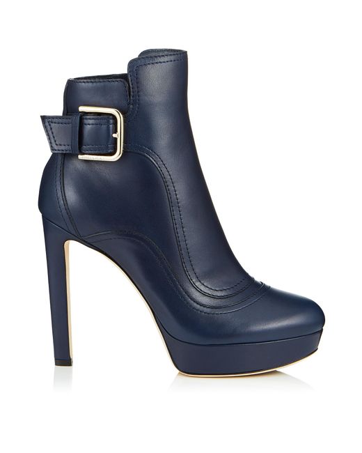 Jimmy Choo Blue Britney 115 Navy Smooth Leather Platform Booties