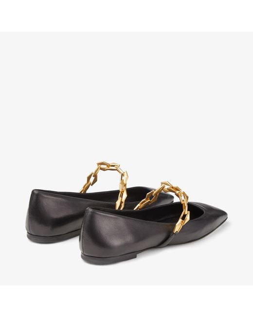 Jimmy Choo Black Diamond Tilda Chain-Embellished Leather Flats