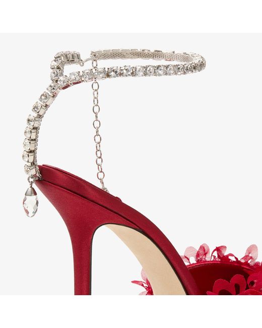 Jimmy Choo Red Saeda 100 Floral Embellished Pumps