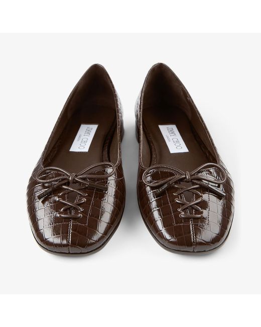 Jimmy Choo Brown Scarlett Crocodile Embossed Ballet Flats