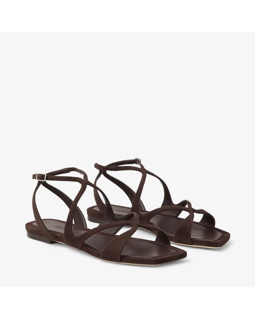 Jimmy Choo Brown Ayla Flat Suede Leather Sandals