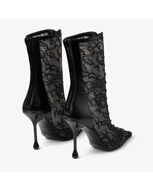 Jimmy Choo Black Scarlett 95 Leather-Lace Heeled Boots