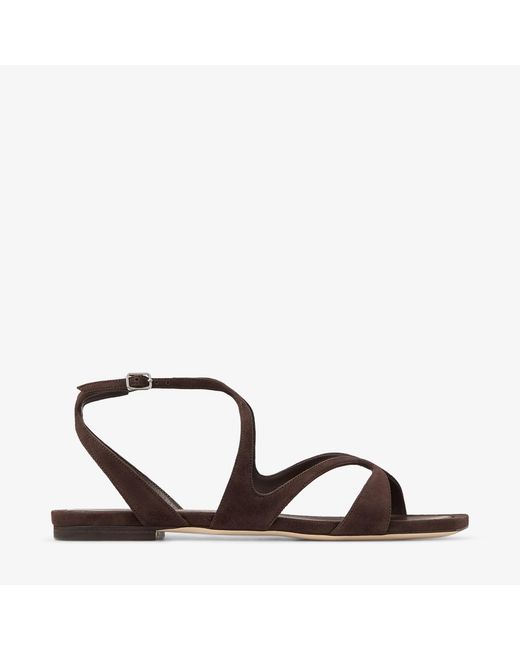 Jimmy Choo Brown Ayla Flat Suede Leather Sandals