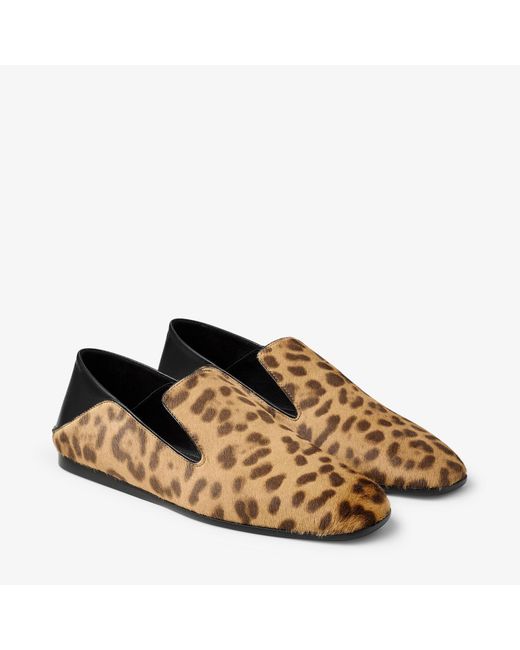 Jimmy Choo Brown Eliot Calf Leather Leopard Print Slippers