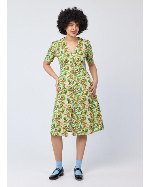 Joanie Blue Clothing Manon Cherry Print Button-Through Tea Dress