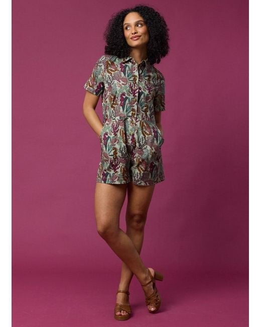 Joanie Purple Clothing Aisling Sea Life Print Playsuit- Uk