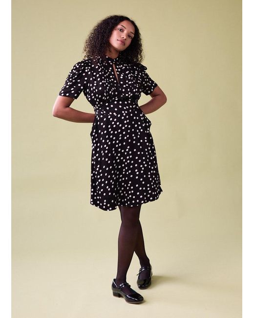 Joanie Black Clothing Delia Polka Dot Print Mini Tea Dress