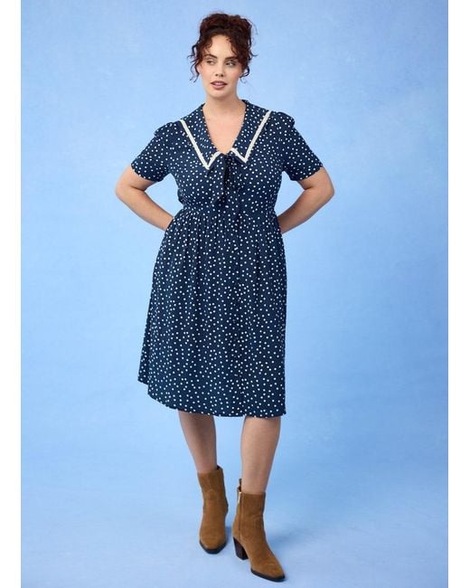 Joanie Green Clothing Everlene Polka Dot Sailor Midi Dress