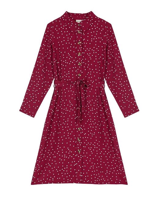 Joanie Red Clothing Mina Spot Print Button-Down Midi Dress