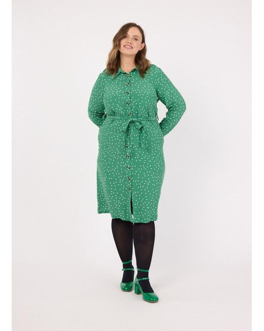Joanie Green Clothing Mina Spot Print Button-Down Midi Dress