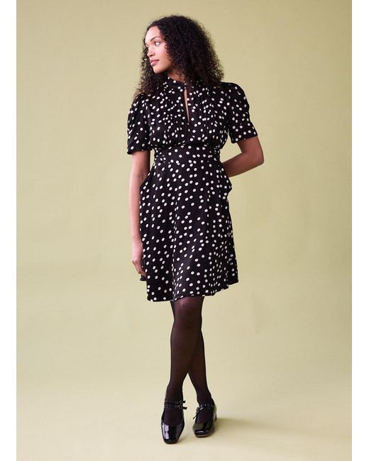 Joanie Black Clothing Delia Polka Dot Print Mini Tea Dress