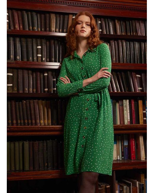 Joanie Green Clothing Mina Spot Print Button-Down Midi Dress