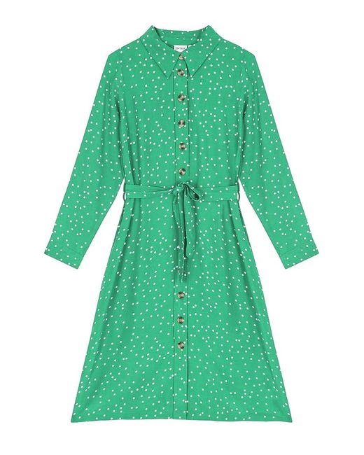 Joanie Green Clothing Mina Spot Print Button-Down Midi Dress