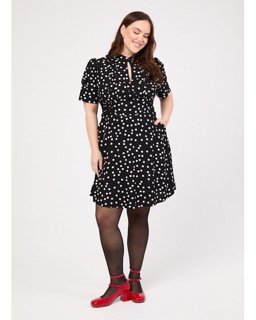 Joanie Black Clothing Delia Polka Dot Print Mini Tea Dress