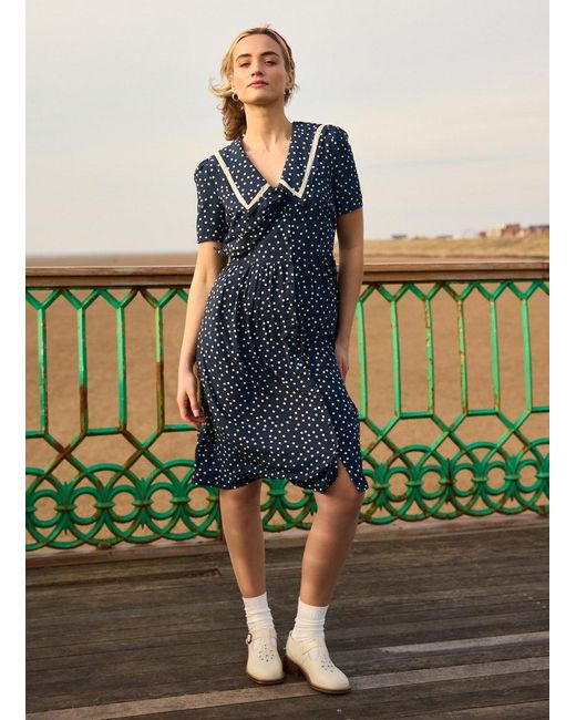 Joanie Green Clothing Everlene Polka Dot Sailor Midi Dress