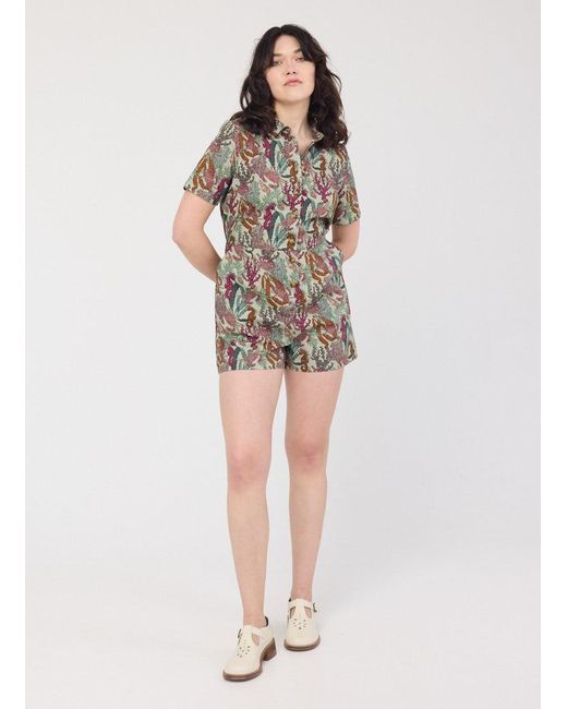 Joanie Purple Clothing Aisling Sea Life Print Playsuit- Uk