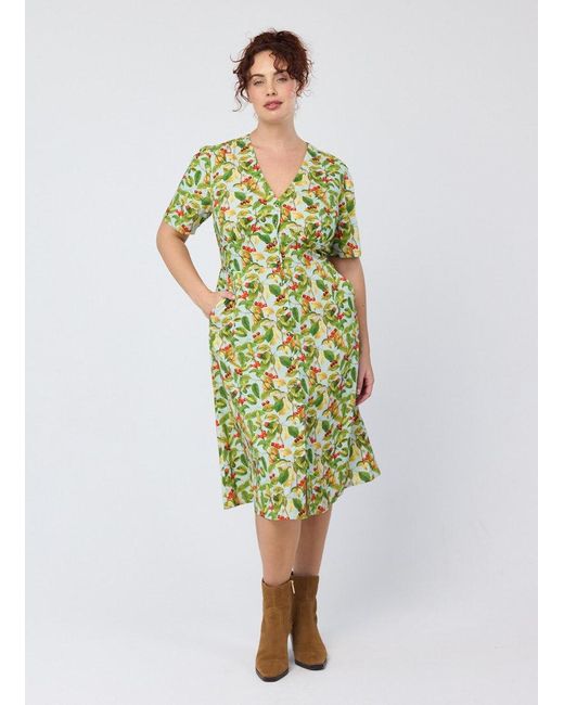 Joanie Blue Clothing Manon Cherry Print Button-Through Tea Dress