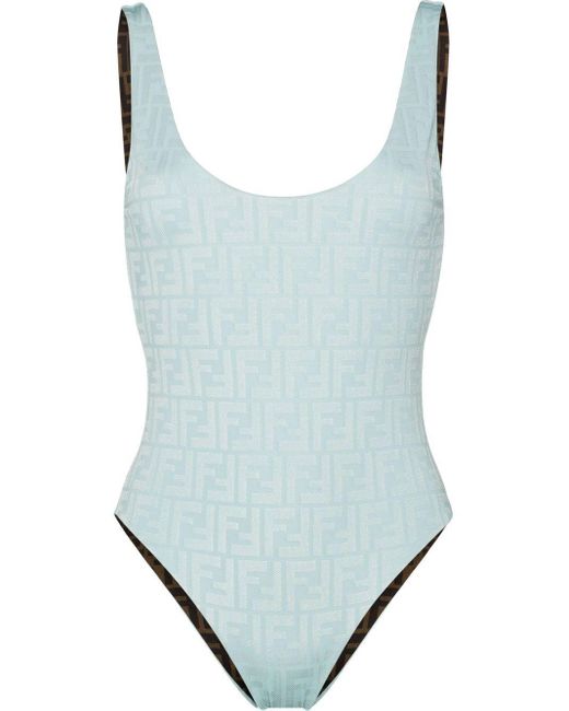 Fendi Reversible Ff Jacquard Swimsuit in Blue | Lyst