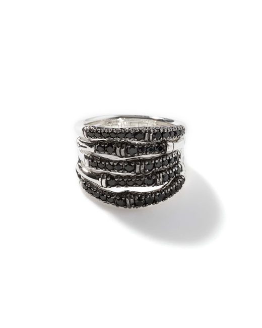 John Hardy Black Bamboo Pavé Multi Row Ring In Sterling Silver