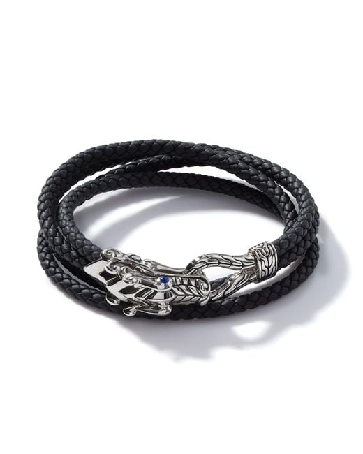 John Hardy Black Legends Naga Leather Wrap Bracelet In Sterling Silver for men