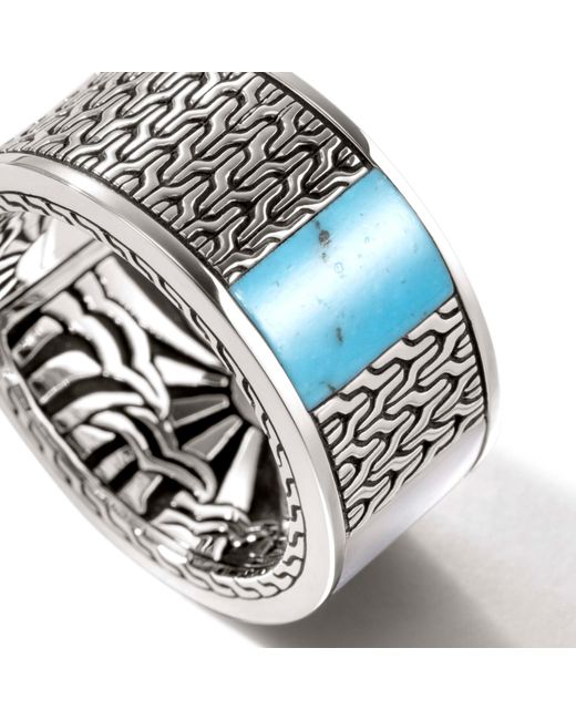 John Hardy Metallic Carved Chain Inlay Band Ring In 18k Gold & Sterling Silver for men