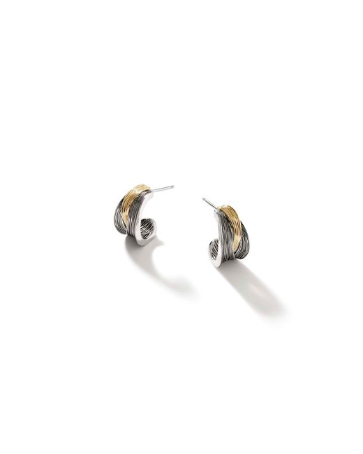 John Hardy Metallic Bamboo Striated J Hoop Earring In Sterling Silver/18k Gold
