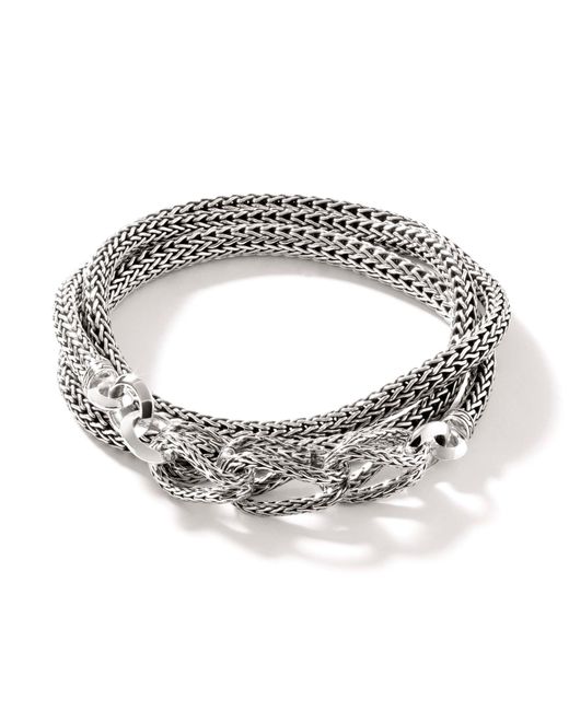 John Hardy Metallic Asli Link Triple Wrap Bracelet In Sterling Silver