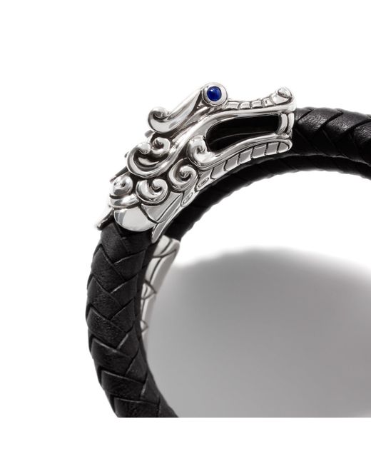 John Hardy Black Legends Naga Leather Coil Bracelet In Sterling Silver