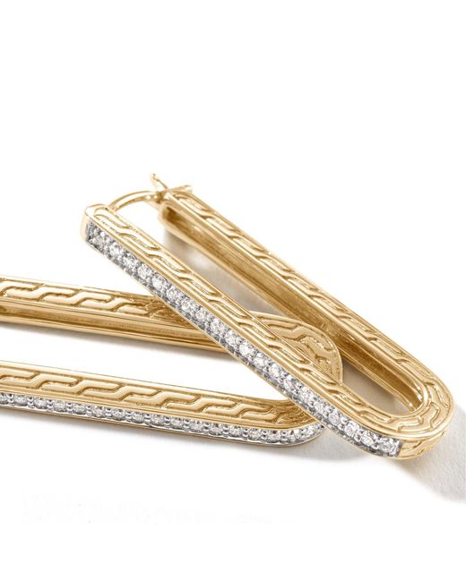 John Hardy White Carved Chain Pavé Hoop Earring In 18k Gold