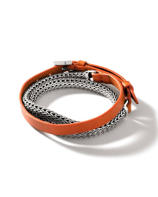 John Hardy Brown Icon Leather Wrap In Sterling Silver & Leather